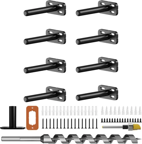 Miniatura 12 de 8 piezas de soportes de estante de pared resistentes para estantes flotantes ocultos, invisibles, negros, soportes de estante decorativos
