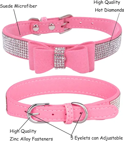 Miniatura 6 de Collar brillante para perros pequeños, medianos y grandes, collares de perro con corona de diamantes de imitación para perras y perros machos, Rosa3