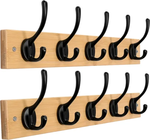 Miniatura 8 de Dseap Perchero de abrigos montado en la pared: 16" de agujero a agujero, colgador de abrigos con 5 ganchos de metal para colgar abrigos, toallas