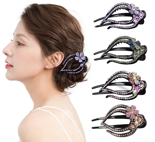 Miniatura 9 de 4 pinzas para el cabello con diamantes de imitación de corazón y flores, pasadores decorativos brillantes para el cabello, accesorios