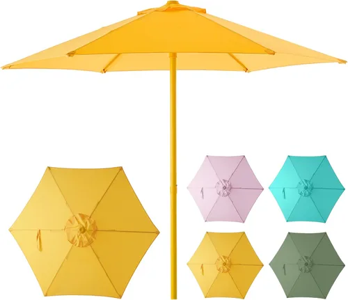Miniatura 18 de HOMSHADE Sombrilla de patio al aire libre de 9 pies, sombrilla para mesa de mercado, piscina, terraza, protección UV UPF50+ con botón de Rojo