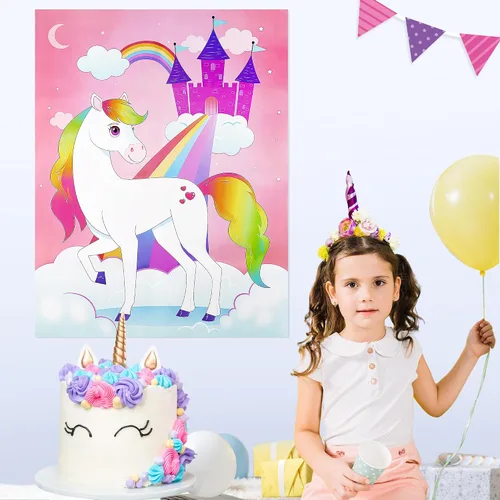 Miniatura 6 de JOYIN Pin The Unicorn Horn - Juego de 24 piezas de 21 x 28 pulgadas con temática de unicornio, suministros de fiesta, decoraciones de fiesta