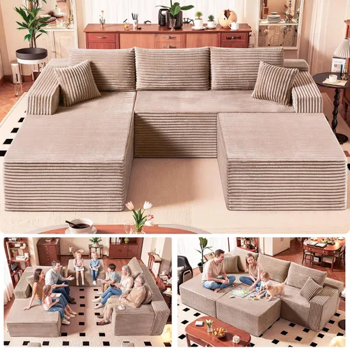 Miniatura 20 de Sofá modular gris con otomana, sofá modular de nube de 108 pulgadas para sala de estar, sofá moderno en forma de U, no requiere montaje, tela