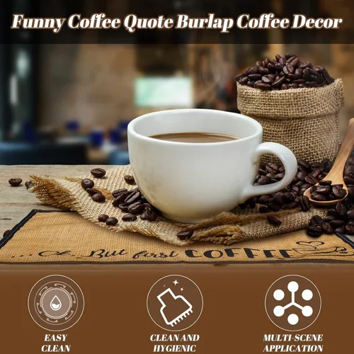 Miniatura 4 de Tegeme 2 tapetes de café de 18 x 12 pulgadas mate para encimera, manteles individuales rústicos de arpillera, decoración para máquina de espresso