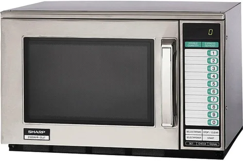 Sharp Horno microondas comercial R25JTF, 2100W, resistente, 0.70 pies cúbicos de acero inoxidable, 20 entradas de programa, cocción en 3 etapas,