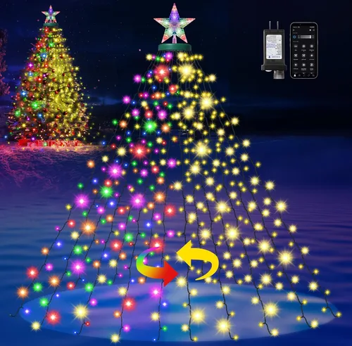 Miniatura 9 de 410 luces LED para árbol de Navidad con estrella superior, tira de luces de Navidad con anillo para árbol, 6.6 pies x 16 líneas, luces parpadeantes