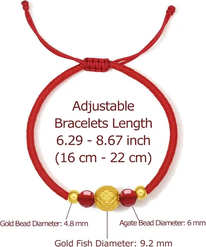 Miniatura 2 de ZHOU LIU FU 24K Solid Gold Bracelet Luck Fish Real Gold Charm Bracelet Adjustable Jewelry Braided Bracelet for Women Teens Girls