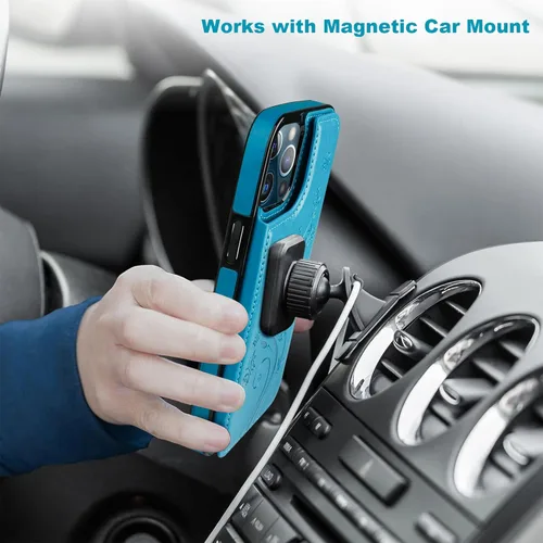 Miniatura 8 de Vaburs Funda compatible con iPhone 13 Pro Max con tarjetero y diseño de mariposa en relieve, de piel sintética, doble botón, a prueba de golpes, Azul