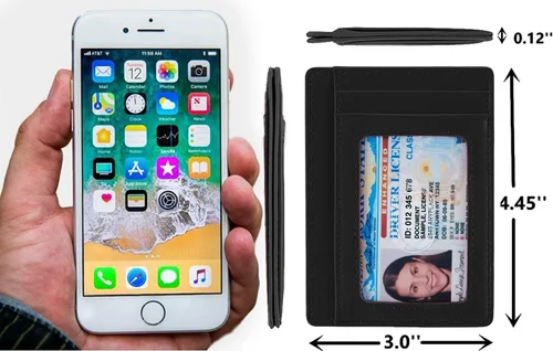 Miniatura 4 de KALMORE Cartera delgada de cuero genuino con bolsillo frontal y ventana de identificación