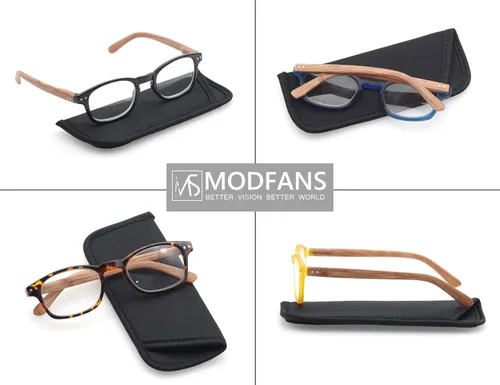 Miniatura 3 de MODFANS Paquete de 4 lentes de lectura 1.0 con bisagras de resorte con aspecto de madera, elegantes lectores para hombres y mujeres Paquete de 4