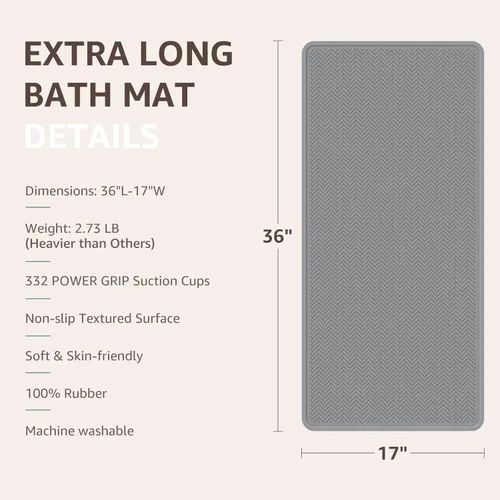 Miniatura 7 de OTHWAY Alfombra de Bañera Antideslizante, Alfombra de Baño de Goma Extra Larga para Bañera, Lavable a Máquina, Tapete Antideslizante para Ducha
