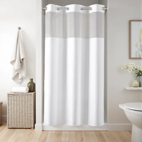 Miniatura 11 de River Dream Cortina de ducha o forro sin gancho con ventana transparente, no incluye forro ni necesario, repelente al agua, lavable a máquina Beige