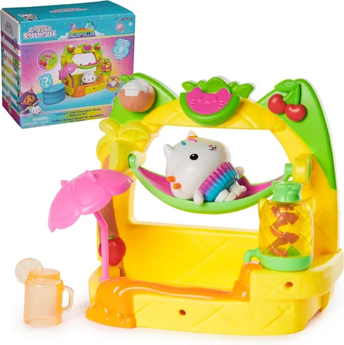 DreamWorks Gabby's Dollhouse, juego de balcón de batido de frutas de Cakey, 8 piezas con figuras de juguete, accesorios para casa de muñecas y juego