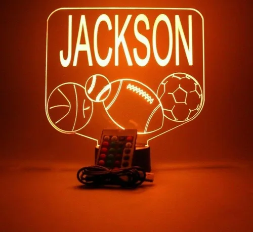 Miniatura 8 de Sports Array - Balón de fútbol, béisbol, fútbol, baloncesto con nombre personalizado, lámpara de luz nocturna con nombre personalizado, lámpara
