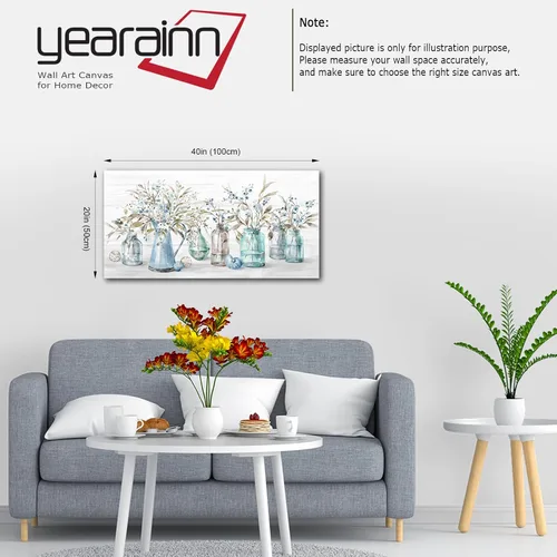 Miniatura 2 de Yearainn Lienzo decorativo para pared, diseño floral índigo, en frasco, botella de flores botánicas, 20 x 40 pulgadas, decoración de pared para sala