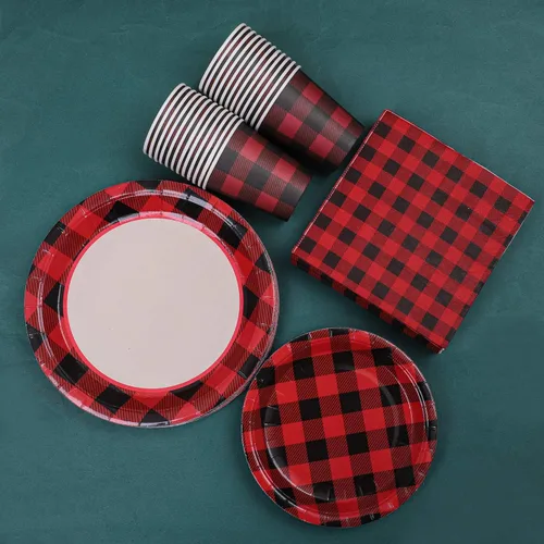 Miniatura 5 de Aneco Juego de 122 piezas de vajilla desechable para fiestas, platos de papel de 7 y 9 pulgadas, platos de papel, tazas, servilletas para 24