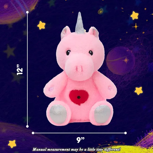 Miniatura 2 de Unicornio de peluche rosa con proyector de estrellas, musical, con volumen ajustable, luz nocturna, animales de peluche brillantes, juguetes