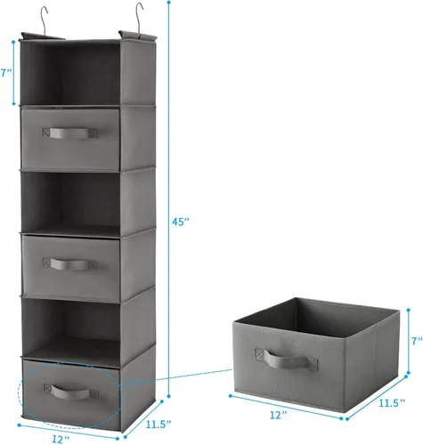 Miniatura 3 de MAX Houser Organizador colgante de armario de 6 niveles, estante colgante de armario con 2 ganchos resistentes para almacenamiento, plegable Gris-d3