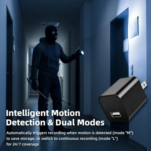 Miniatura 8 de Cámara con cargador HD 1080P con detección de movimiento, gran angular de 106°, sin WiFi/cuota mensual, mini cámara oculta para seguridad