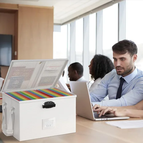 Miniatura 2 de ROSONG Caja de Documentos Ignífuga Organizador de Archivos - Caja de Almacenamiento Portátil Impermeable con Cerradura y Asa para Colgar Carpetas
