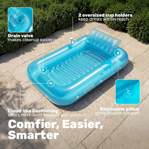 Miniatura 4 de SLOOSH Flotador Inflable para Tumbona de Piscina, 85" x 57" Flotadores de Piscina Extra Grandes para Adultos con Almohada, Balsa Flotante 4 en 1 Azul