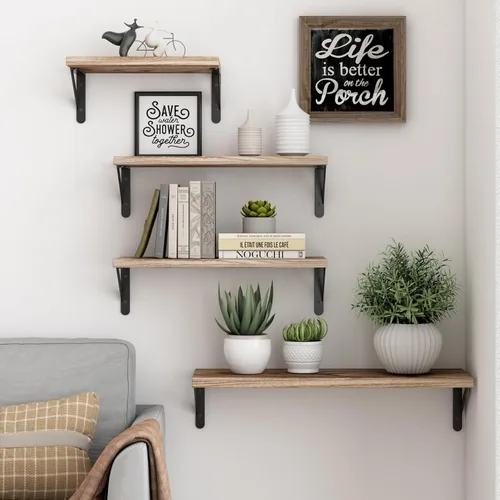 Miniatura 5 de YGEOMER - Estantes flotantes, juego de 4 unidades, color negro carbonizado, multifuncionales, montaje en pared, estantes para sala de estar, baño