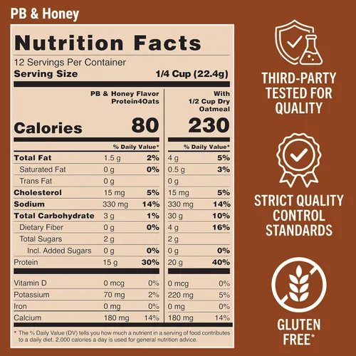 Miniatura 6 de PEScience Protein4Oats, Polvo de Proteína para Hacer Avena de Proteína de Sabor Increíble, con Suero y Caseína, Sin Gluten, Manteca de Maní y Miel