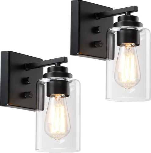 Miniatura 11 de Pia Ricco Juego de 2 apliques de pared, lámparas de pared con interruptor para dormitorio, modernas lámparas de baño con pantalla de vidrio Bronce