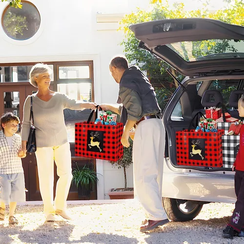 Miniatura 6 de YANGTE Paquete de 16 bolsas de regalo de Navidad extra grandes, bolsas reutilizables con asa, bolsas de compras de comestibles de Navidad no tejidas