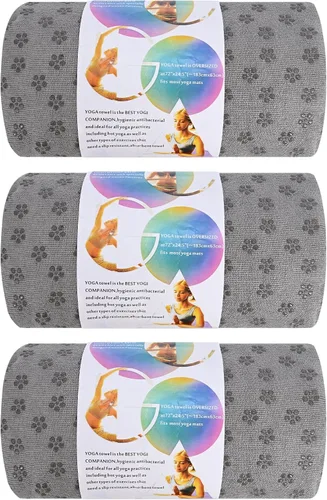 Paquete de 3 toallas de yoga calientes con puntos de flor de ciruelo, toalla antideslizante gris oscuro, toalla de microfibra de gamuza suave súper