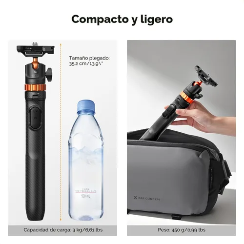 Miniatura 4 de K&F CONCEPT Palo de Selfie Trípode para Teléfono de 62 pulgadas, 2 en 1, ligero y extensible, soporte de trípode para teléfono celular con control