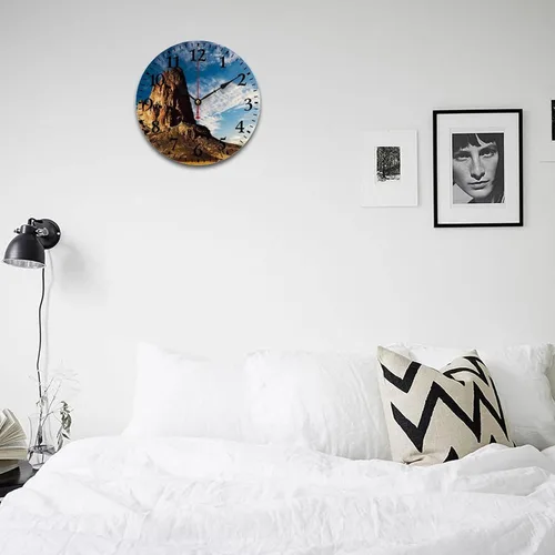 Miniatura 4 de Reloj de pared de madera de 10 pulgadas, famoso paisaje de montaña, reloj de pared para cocina, funciona con pilas, número arábigo, paisaje