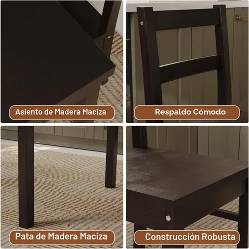 Miniatura 3 de Juego de mesa de comedor rectangular moderna de madera maciza de 5 piezas para 4, mesa y 4 sillas de comedor de madera maciza para cocina, bar, sala