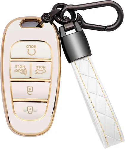 Miniatura 11 de Funda para llavero Hyundai, 5 botones, TPU suave con llavero de cuero, protección de 360 grados, funda para llave de automóvil, compatible con R