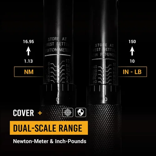 Miniatura 4 de EWK Llave dinamométrica de clic de 1/4 de pulgada 10-150 in lb 1.13-16.95 Nm, cabezal reversible de doble escala para piezas de carbono