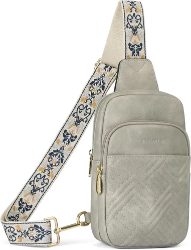 Miniatura 10 de BOSTANTEN Bolso bandolera acolchado, bolsos cruzados para mujer, bolso cruzado de cuero, riñonera con correa de guitarra ajustable
