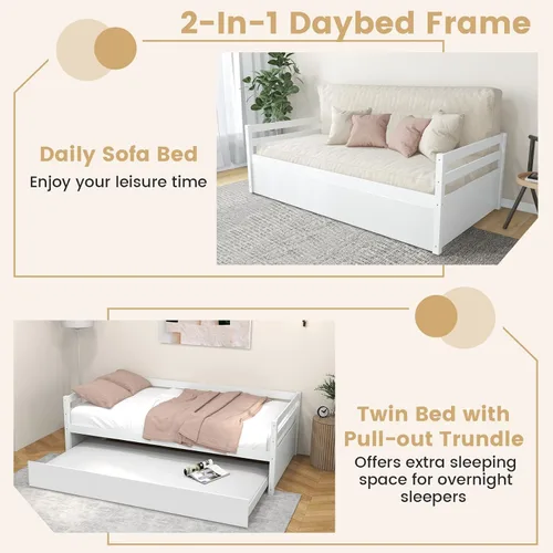 Miniatura 6 de KOMFOTT Cama individual con nido, marco de sofá cama de madera con nido, marco de sofá cama no necesita somier, cama nido tamaño individual