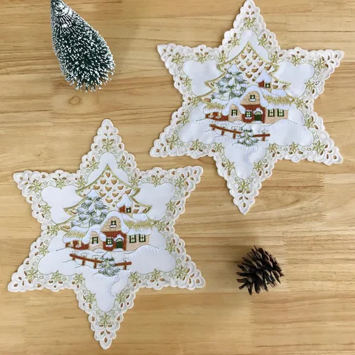 Miniatura 18 de Camino de mesa de Navidad 100% poliéster, bordado de encaje de Navidad, decoraciones de mesa de Navidad de 16 x 52 pulgadas, velas de pascua