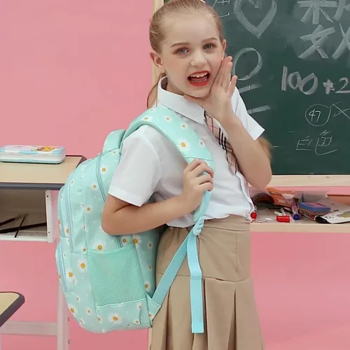 Miniatura 60 de goldwheat Mochilas impresas margaritas con paquete de almuerzo, estuche de lápices 3pcs, bolsa ligera resistente al agua para la escuela secundaria
