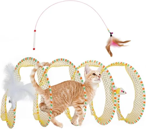 Miniatura 9 de Juguete de túnel en espiral para gatos, 25.59 pulgadas desplegado con varita de gato, plegable, túnel en espiral de caza con juguetes de ratón