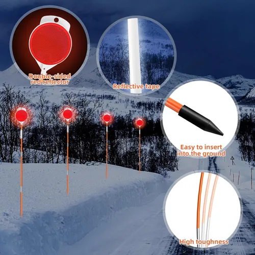 Miniatura 3 de 5 piezas de marcadores reflectantes para entrada, 48 pulgadas de reflectante para entrada en postes, estacas de nieve de fibra de vidrio anaranjadas