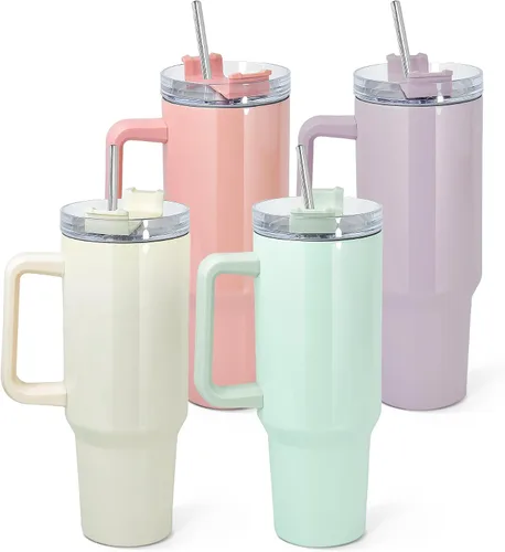 Miniatura 10 de AGH Vaso de sublimación de 40 onzas con asa y pajita, paquete de 4 vasos aislados de acero inoxidable, botellas de agua, vasos de viaje, color morado