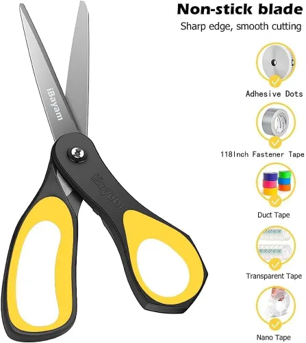 Miniatura 5 de Tijeras, iBayam - Paquete de 3 tijeras antiadherentes multiusos de 8 pulgadas, cuchillas de titanio de 0.098 pulgadas de grosor con agarre cómodo