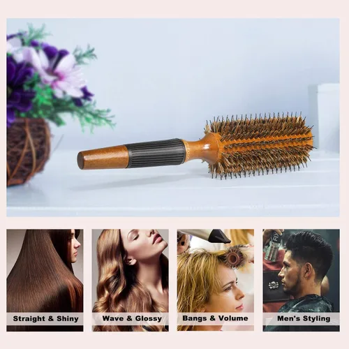 Miniatura 5 de BESTOOL Cepillo redondo para secar, cepillo de pelo de cerdas de jabalí, cepillo grande de estilo redondo para mujeres y hombres, alisar, rizar