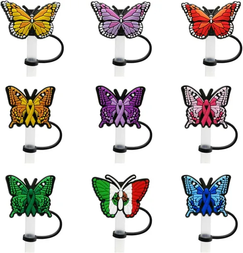 9 tapas de pajita, tapas de paja para vasos, popotes reutilizables, cubierta de punta de pajita, tapones de paja a prueba de polvo para accesorios