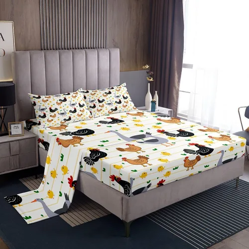 Miniatura 27 de Erosebridal Juego de sábanas para niños y niñas, diseño de pato amarillo, diseño de patos de dibujos animados, juego de ropa de cama de granja