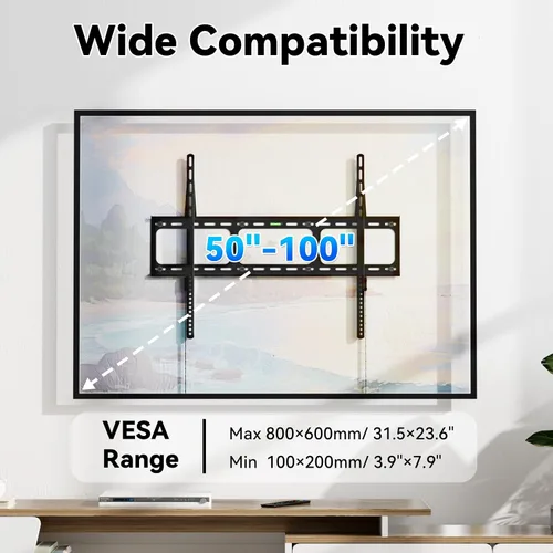 Miniatura 3 de Soporte de pared para TV ultra delgado, de 0.63 pulgadas, de perfil bajo, para la mayoría de 50 a 100 pulgadas, soporte de pared fijo para TV que se