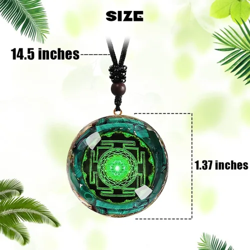 Miniatura 5 de GABFOG Sri Yantra Necklace Sacred Geometry Flower of Life Necklace Round Gemstone Pendant Adjustable Necklaces for Women Men Energy Protection Gifts
