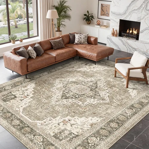 Miniatura 61 de Roxstand Alfombras de 2,44 x 3,05 m para sala de estar, alfombra vintage lavable con respaldo antideslizante, alfombra grande resistente a manchas