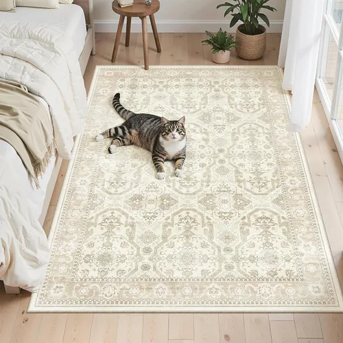Miniatura 233 de Alfombra de pasillo Soalmost 2'6" x 10' lavable, alfombra antideslizante para cocina, baño, lavandería, alfombras vintage ultra delgadas para Beige